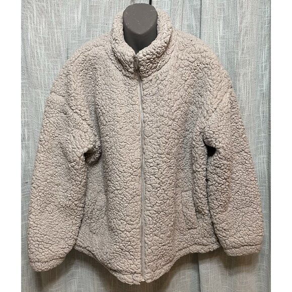Maurices XL Teddy Bear Jacket Lined Gray Sherpa Zipped Drawstring - Picture 1 of 16